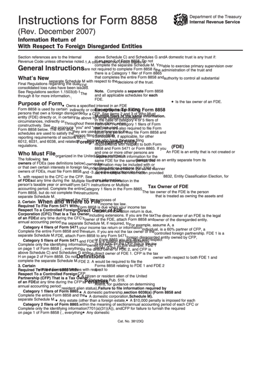 Instructions For Form 8858 Sheet Printable pdf