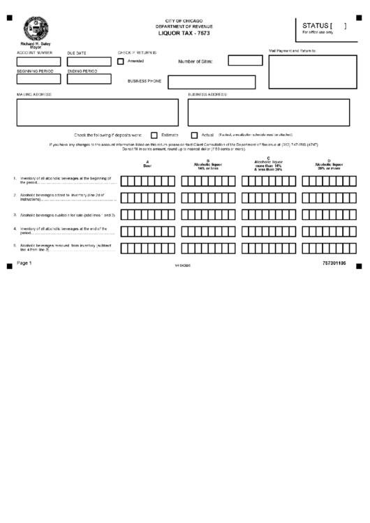 Form 7573 - Liquor Tax - City Of Chicago Department Of Revenue - Illinois Printable pdf