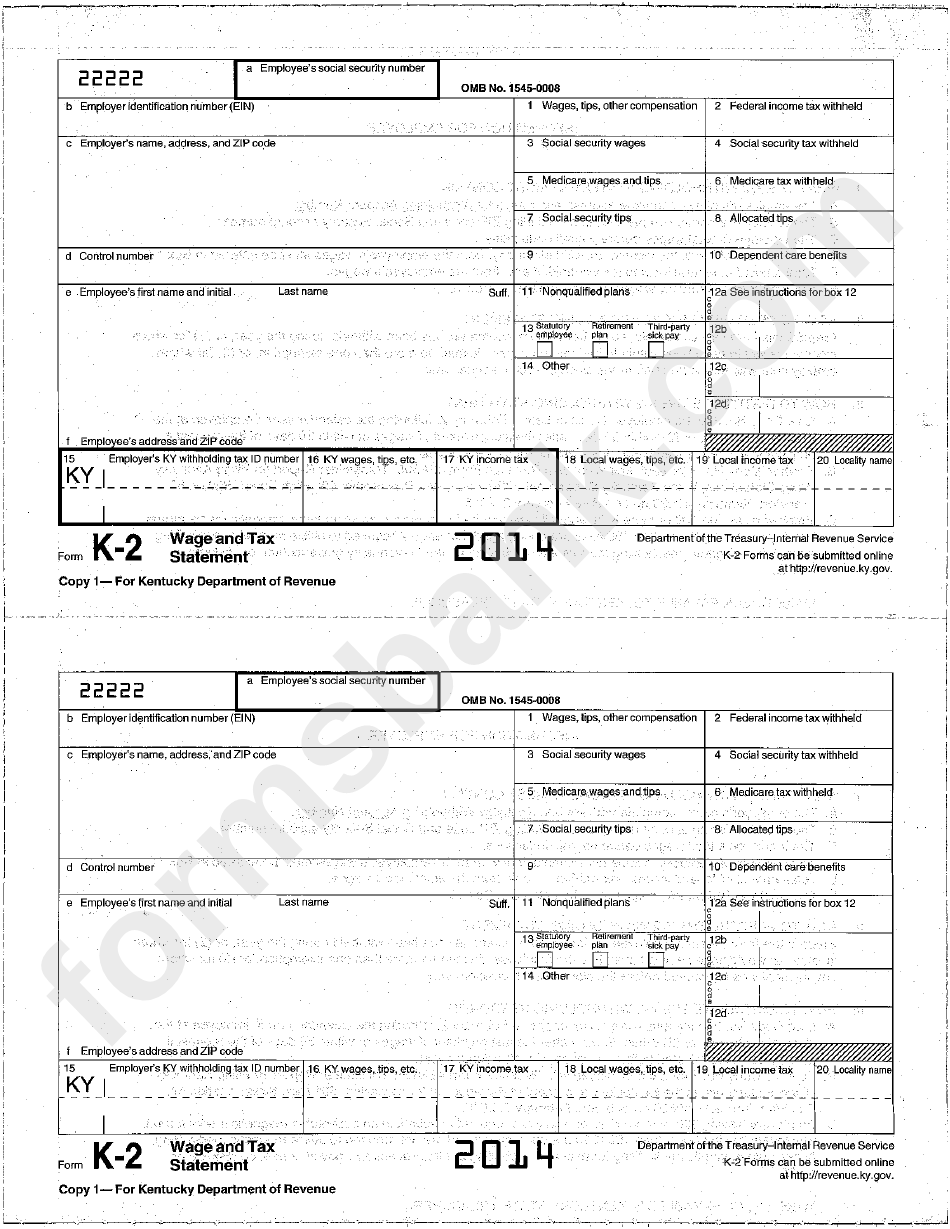 Form W-2 - Wage And Tax Statement 2014