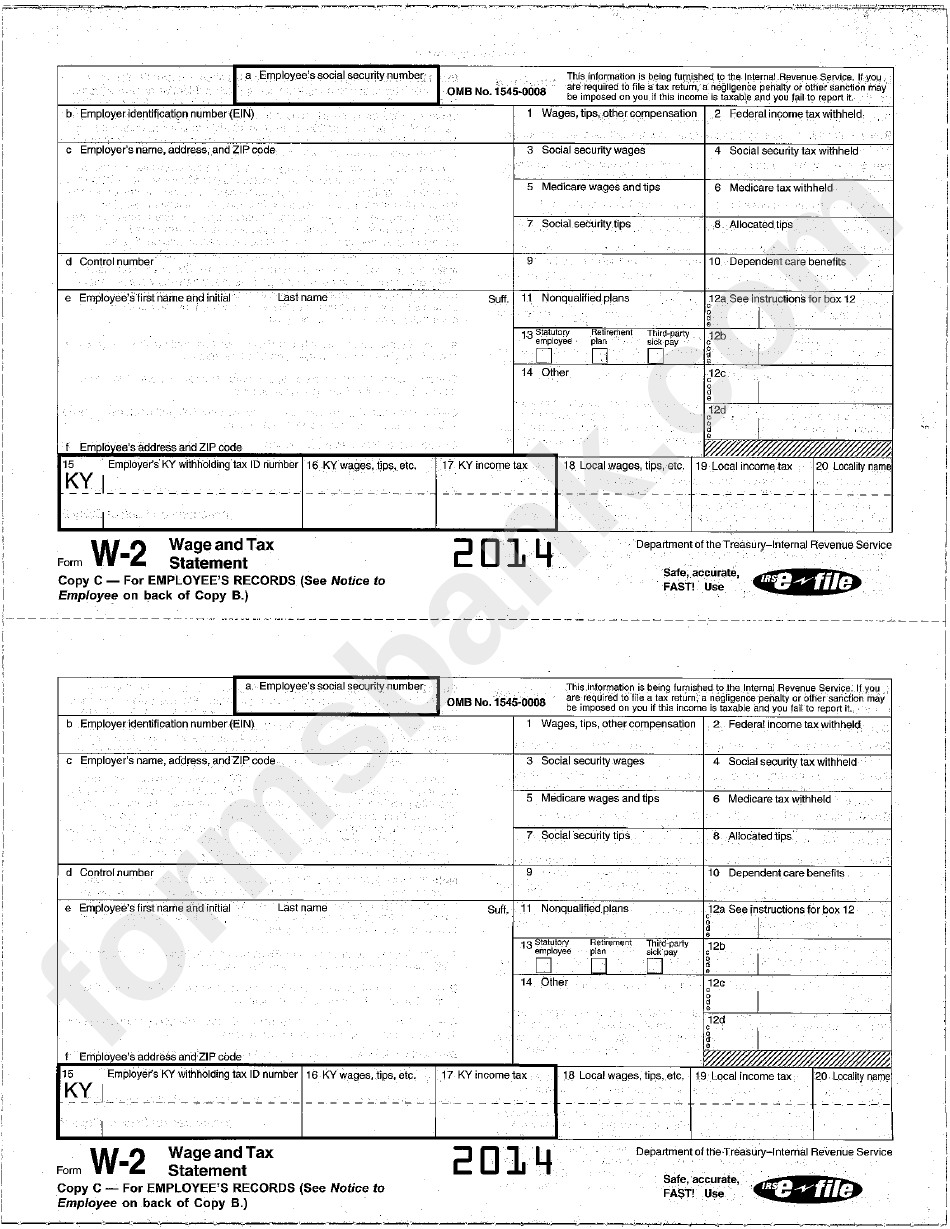 Form W-2 - Wage And Tax Statement 2014
