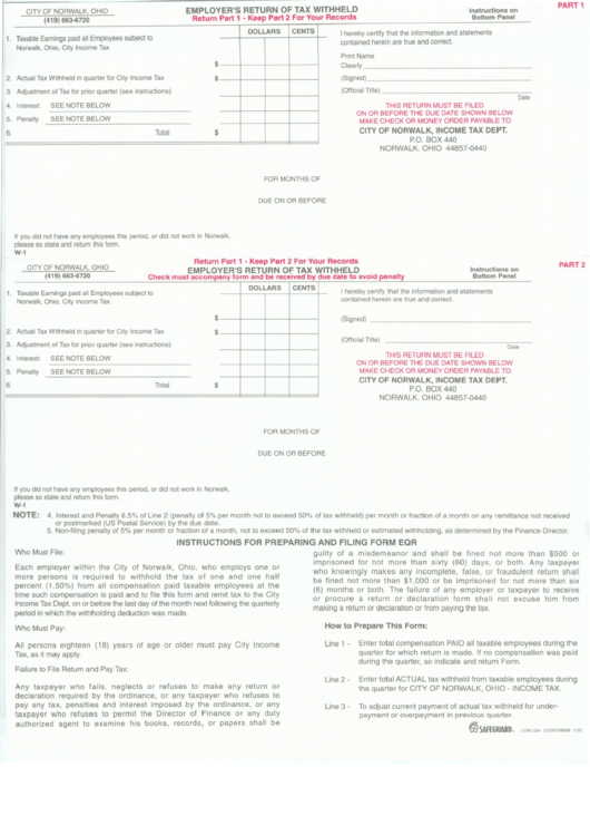 Employer'S Return Of Tax Withheld Form printable pdf download