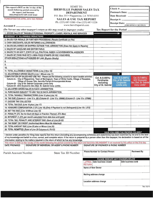 Sales & Use Tax Report Form Printable pdf
