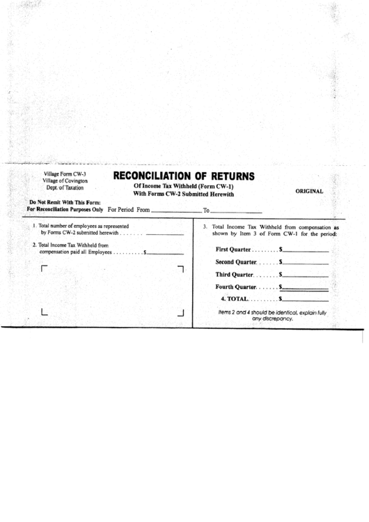 Form Cw-3 - Reconciliation Of Returns Of Income Tax Withheld printable ...