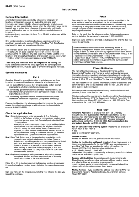 Form St-930 - Instructions Printable pdf