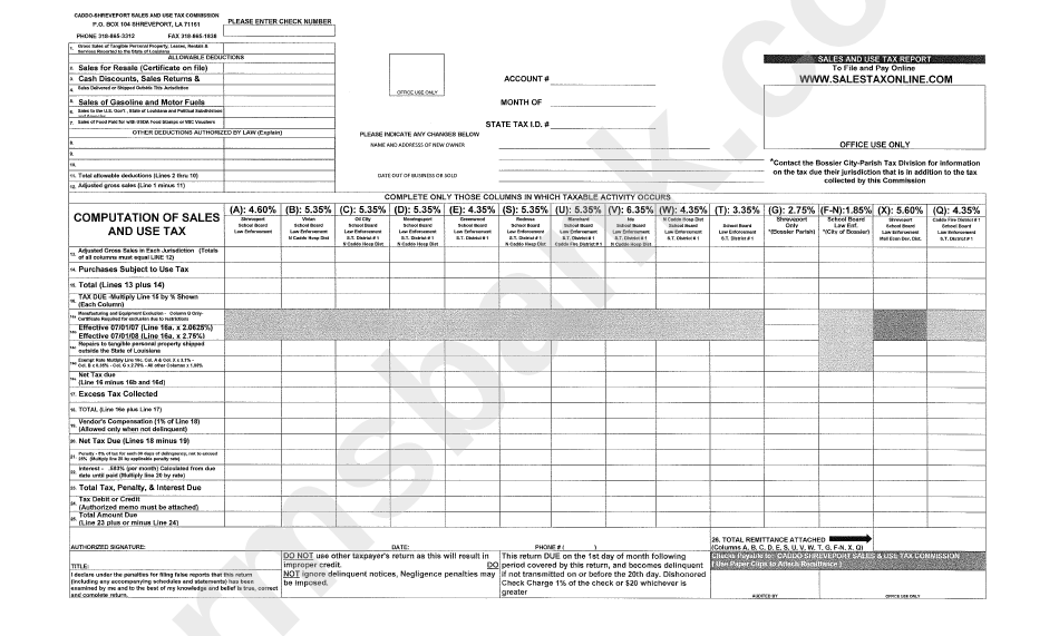Computation Of Sales And Use Tax Form