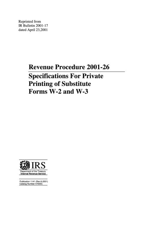 Revenue Procedure Form 2001-26 Forms W-2 And W-3 Printable pdf