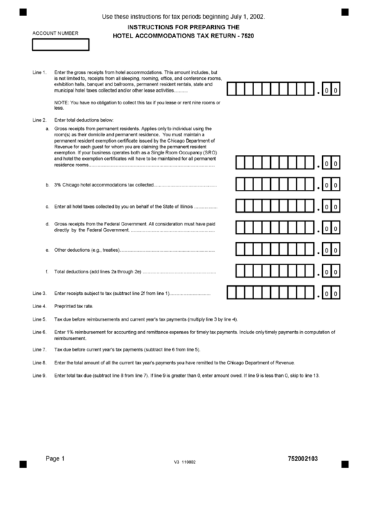 Form 7520 - Instructions For Preparing The Hotel Accomodation Tax Return 2002 Printable pdf