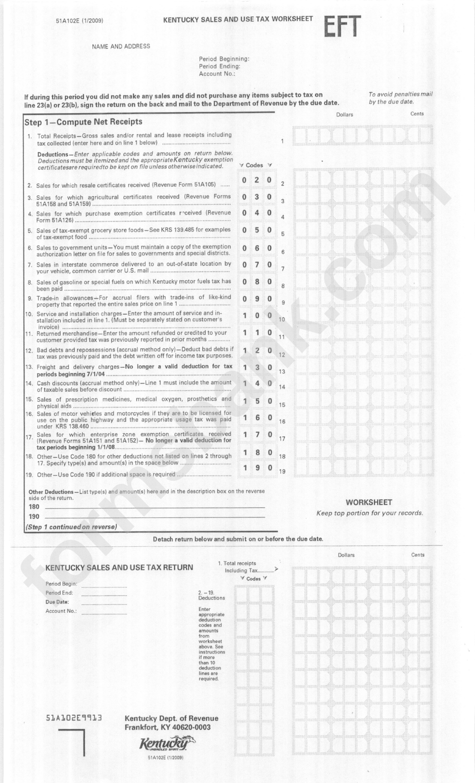 Form 51a102e - Kentuchy Sales And Use Tax Worksheet