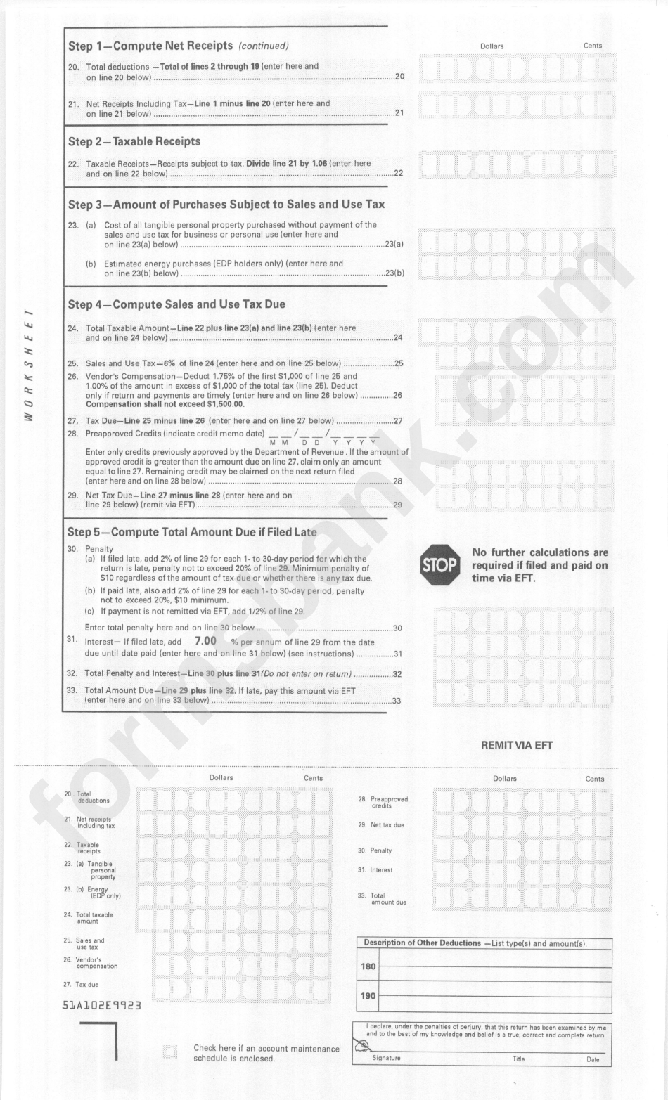 Form 51a102e - Kentuchy Sales And Use Tax Worksheet