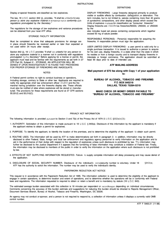 Form Atf F 5400.21 - Instructuion Printable pdf