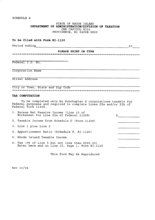 Tax Computation Form Printable pdf