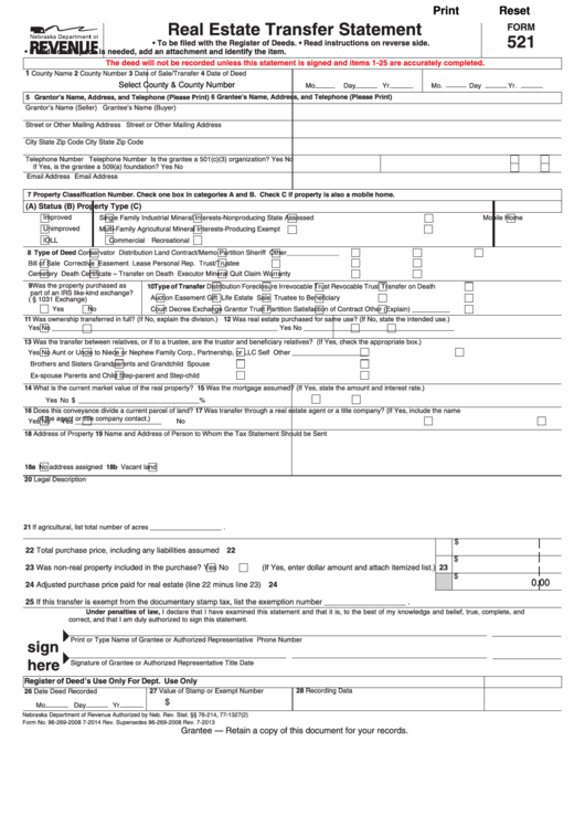Fillable Form 521 - Real Estate Transfer Statement Printable pdf