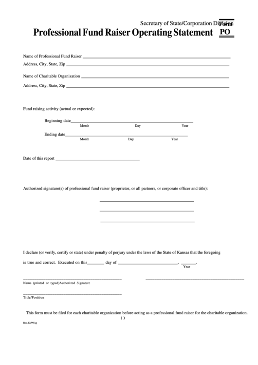 Form Po - Professional Fund Raiser Operating Statement Printable pdf