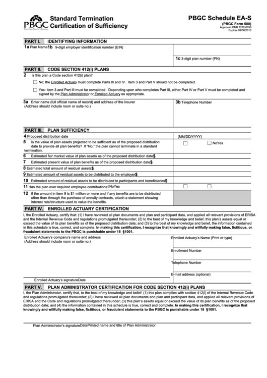 Form 500 Schedule Ea-s - Standard Termination Certification Of Sufficiency Form