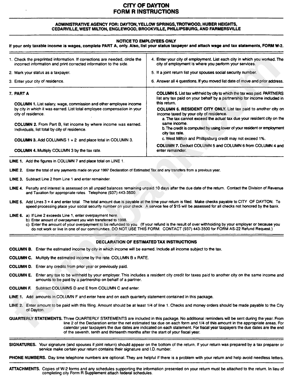 Form R - Form R Instructions - City Of Dayton - Ohio