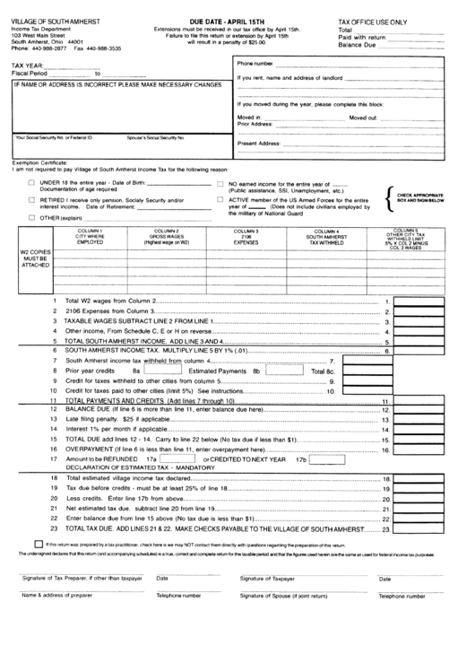 Schedule C - Profit Or Loss From Business Or Profession Form - Village Of South Amherst - Ohio Printable pdf