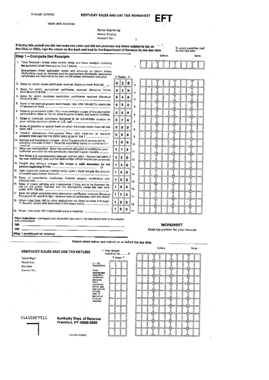 Form 51a102e - Kentucky Sales And Use Tax Worksheet - Kentucky Department Of Revenue - Kentucky Printable pdf