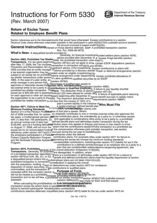 Instructions For Form 5330 - Internal Revenue Service Printable pdf
