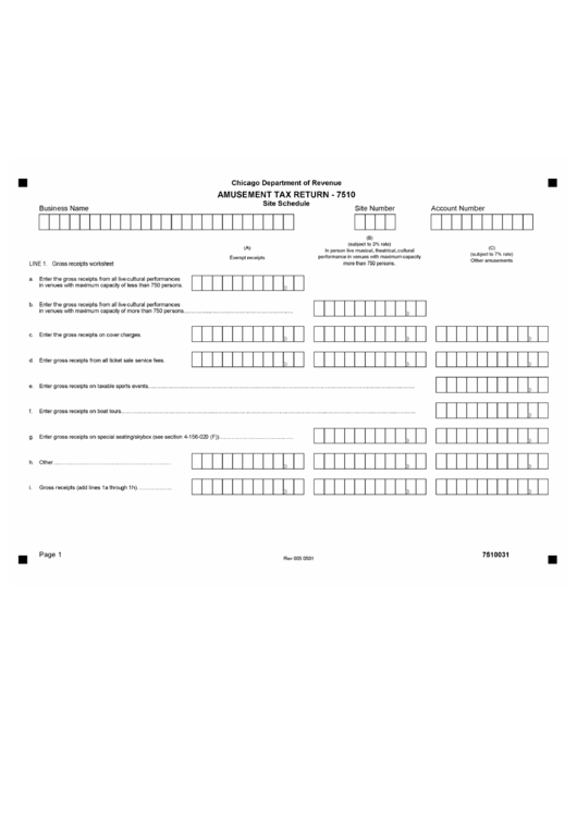 Form 7510 - Amusement Tax Return Form Printable pdf