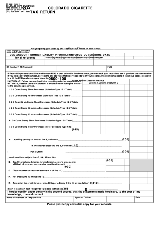 Form 8a - Colorado Cigarette Tax Return Printable pdf