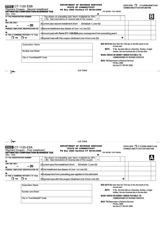Form Ct-1120 Esb - Estimated Corporation Business Tax Printable pdf