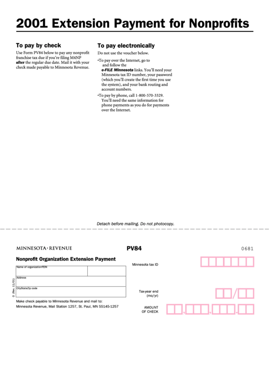 Form Pv84 - Nonprofit Organization Extension Payment Printable pdf