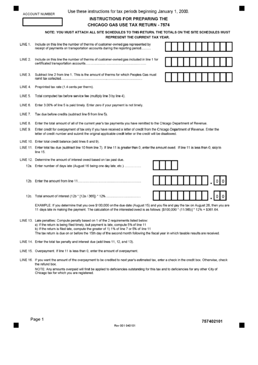 Form 7574 - Instructions For Preparing The Chicago Gas Use Tax Return 2000 Printable pdf
