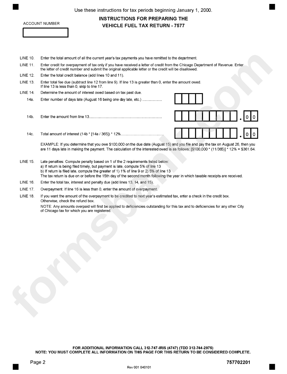 Form 7557 - Instructions For Preparing The Vehicle Fuel Tax Return 2000