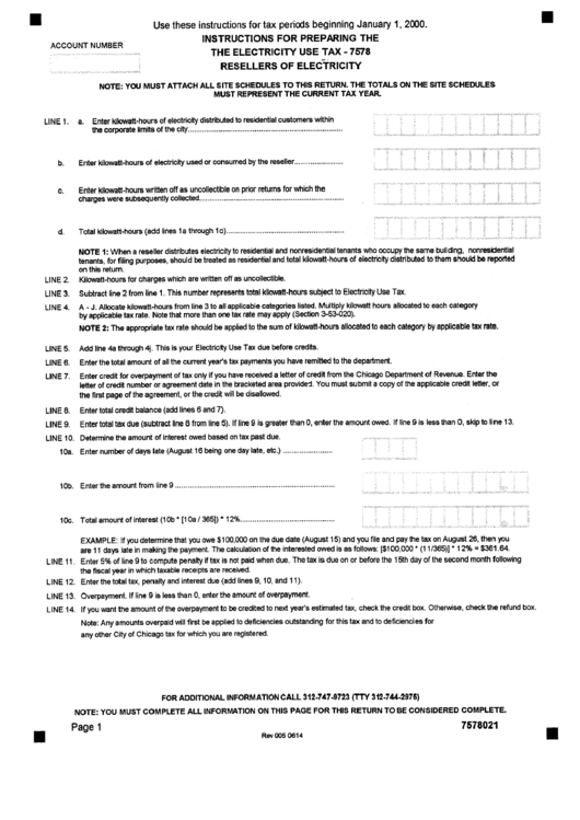 Form 7578 - Instructions For Preparing The Electricity Use Tax 2000 Printable pdf