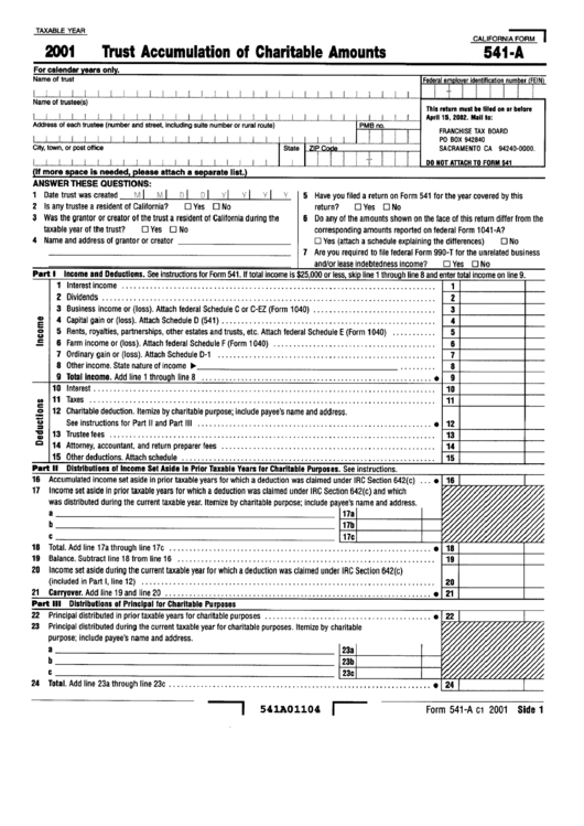 Form 541-A - Trust Accumulation Of Charitable Amounts Printable pdf