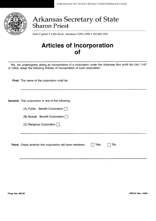 Articles Of Incorporation Form For Printable pdf