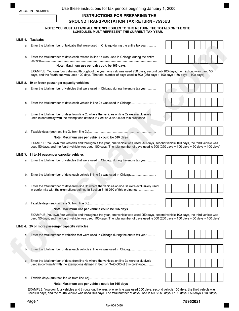 Form 7595us - Instructions For Preparing The Ground Transporations Tax Return 2000