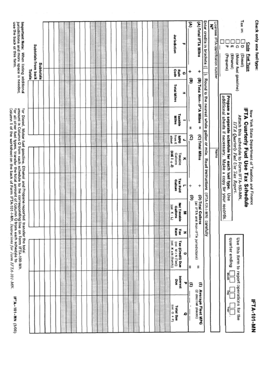 Form Ifta101Mn Ifta Quarterly Fuel Use Tax Schedule Sheet printable