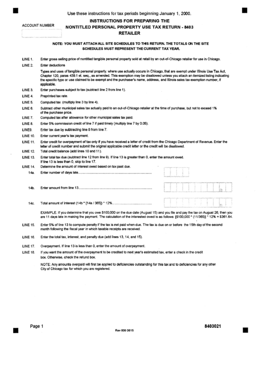 Form 8403 - Instructions For Preparing The Nontitled Personal Preperty Use Tax Return 2000 Printable pdf