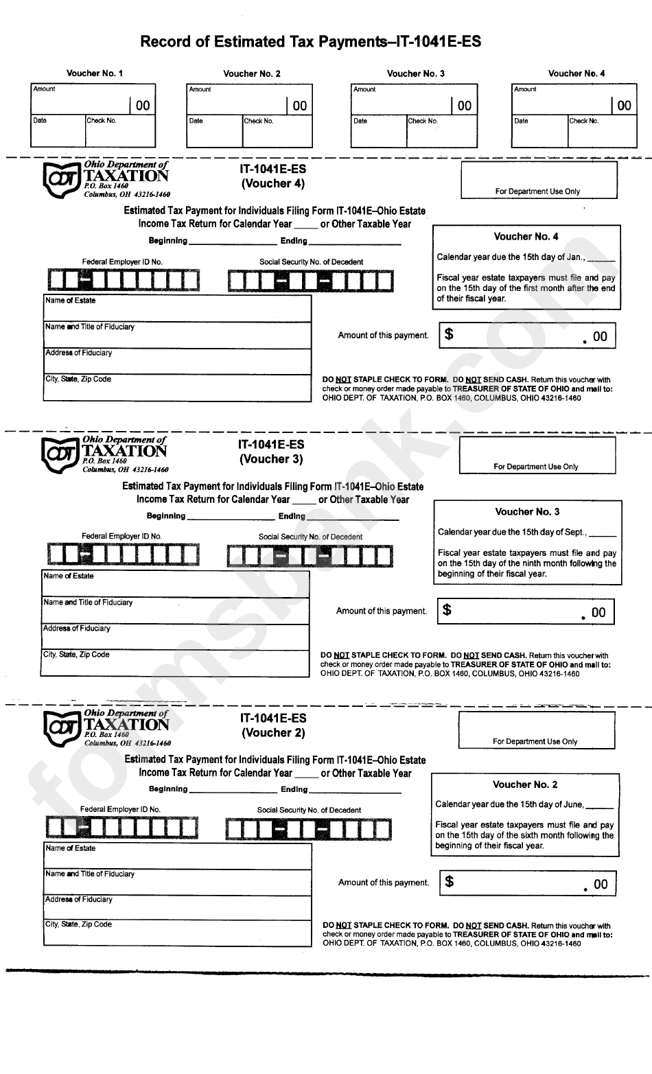 Form It-1041e-Es - Record Of Estimated Tax Payments Form