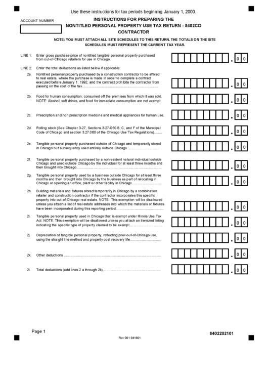 Form 8402co - Instructions For Preparing The Nontitled Personal Property Use Tax Return 2000 Printable pdf