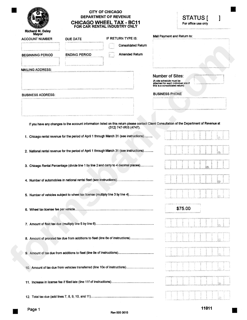 Form Bc-11 - Wheel Tax Form - City Of Chicago