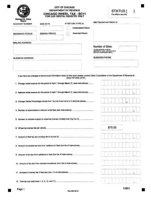 Form Bc-11 - Wheel Tax Form - City Of Chicago Printable pdf