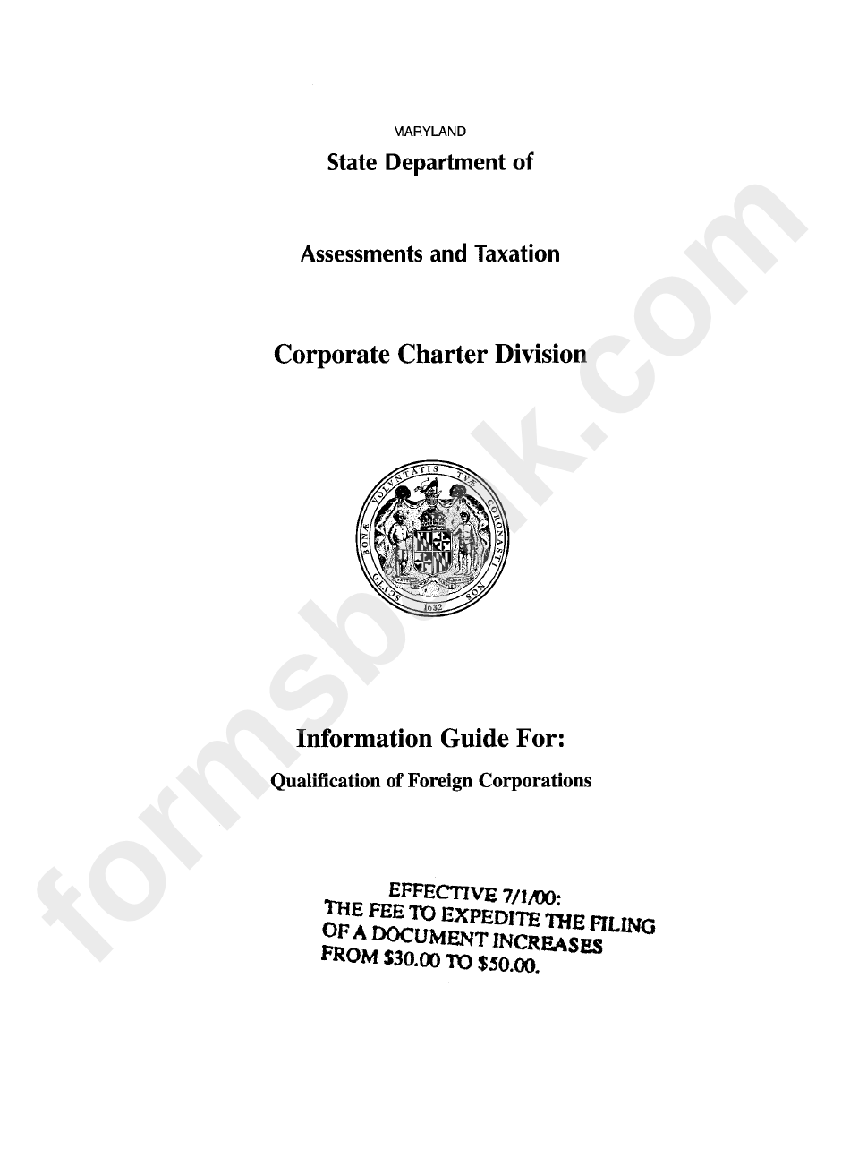 Information Guide For Qualification Of Foreing Corporations Sheet- State Department Of Assessments And Taxation Maryland