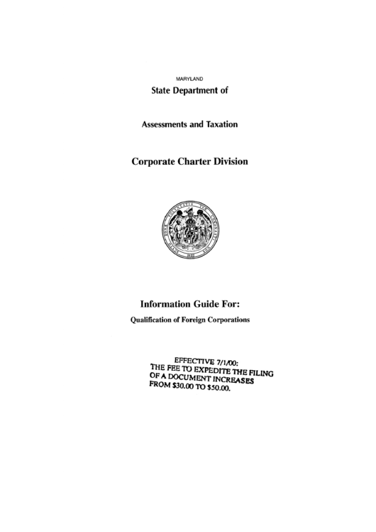 Information Guide For Qualification Of Foreing Corporations Sheet- State Department Of Assessments And Taxation Maryland Printable pdf