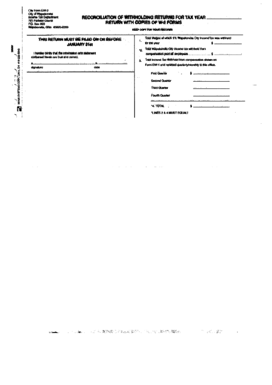 Form Ew-2 - Reconciliation Of Withholding Returns For Tax Year Printable pdf