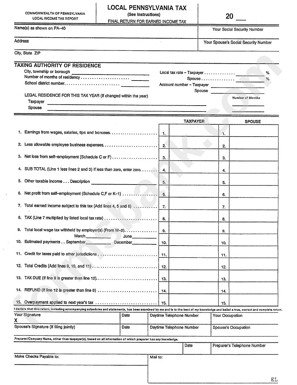 Final Return For Earned Tax Form printable pdf download