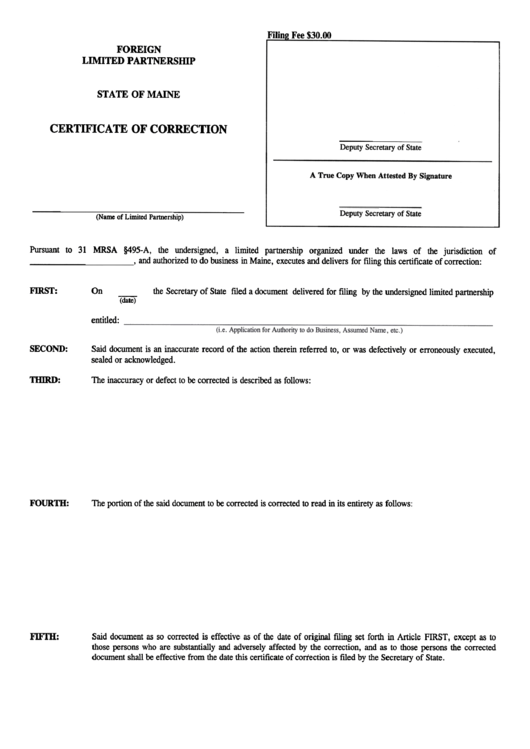 Form Mlpa-17a - Certificate Of Correction Printable pdf