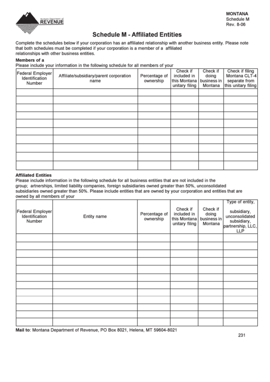 Schedule M - Affiliated Entities printable pdf download