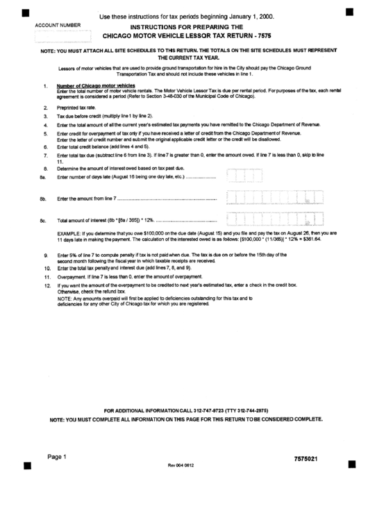 Instructions For Preparing The Chicago Motor Vehicle Lessor Tax Return Form Printable pdf
