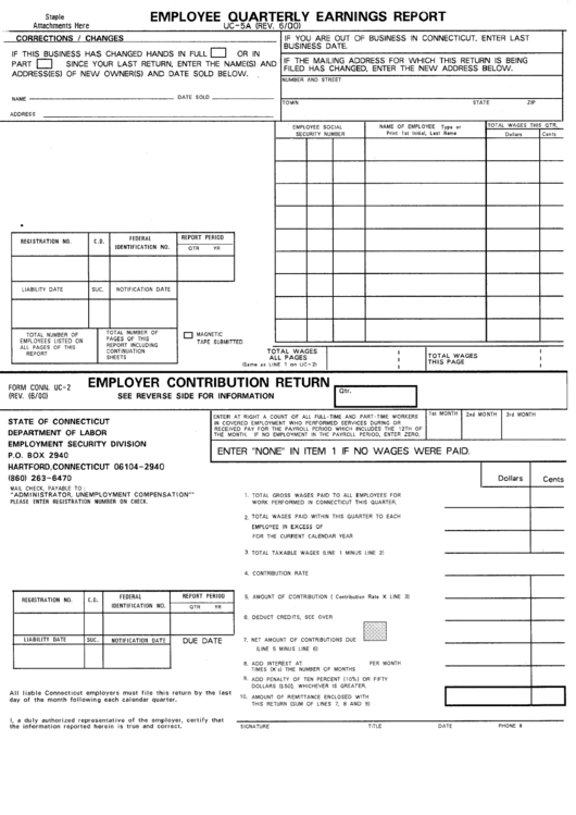 Form Uc-5a - Employee Quarterly Earning Report Printable pdf
