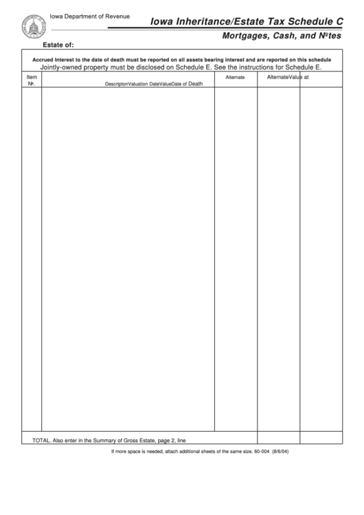 Iowa Inheritance/estate Tax Schedule C Printable pdf