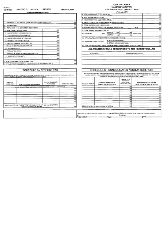 Sales / Use Tax Return Form - City Of Lamar Printable pdf