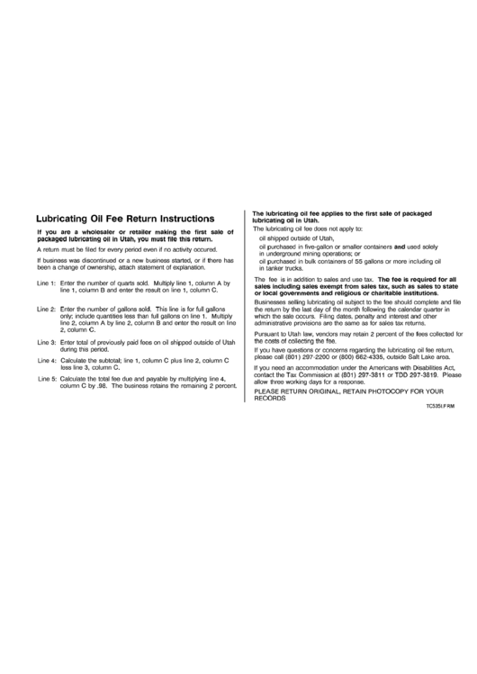 Lubricating Oil Free Return Instructions Printable pdf