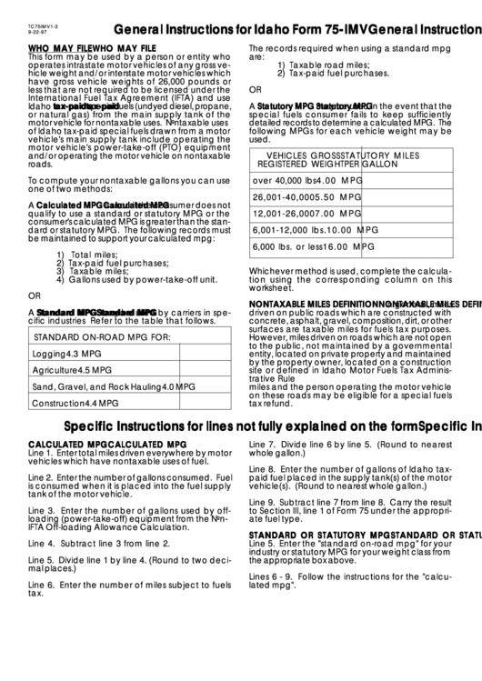 Form 75-Imv - General Instructions Printable pdf